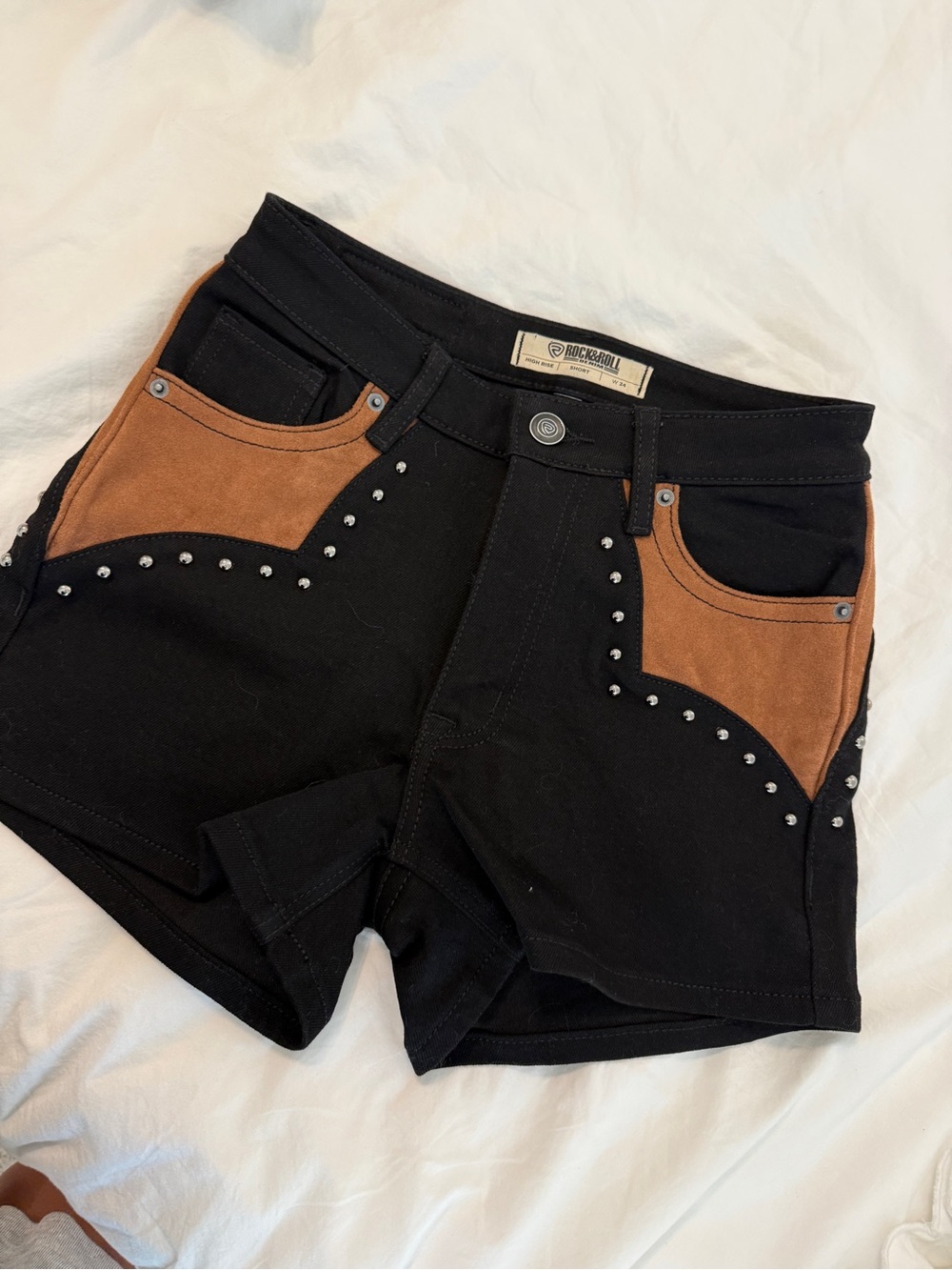 Rock & Roll denim black & Tan Studded Women’s Shorts